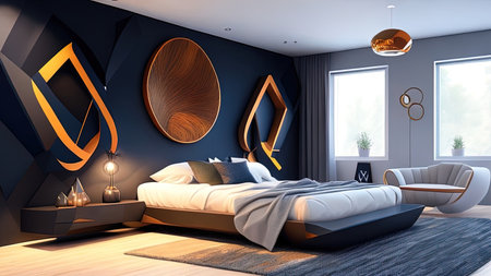 Bedroom interior design. 3d render concept of modern bedroomの素材