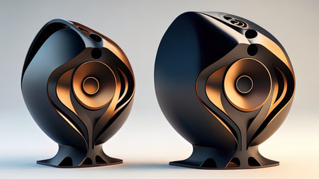 3d rendering of two speakers on a white background with shadow. futuristic designの素材