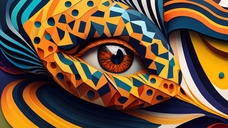 Eye with abstract ornament. Psychedelic background. Vector illustrationの素材