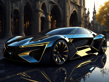 Elegant and modern sports vehicle, featuring a glossy exterior and a high-performance engine. ai generatedの素材