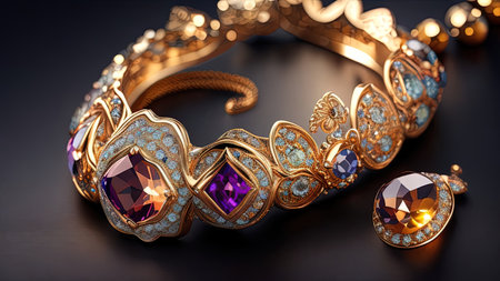 Jewelry gold ring with blue gemstones. ai generatedの素材