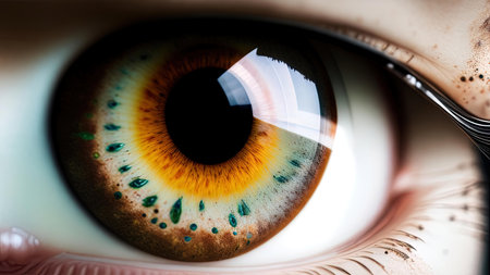 Close up of human eye with green pupil. ai generated.の素材