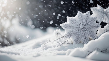 Snowflake on snow background. Christmas and New Year concept. ai generatedの素材