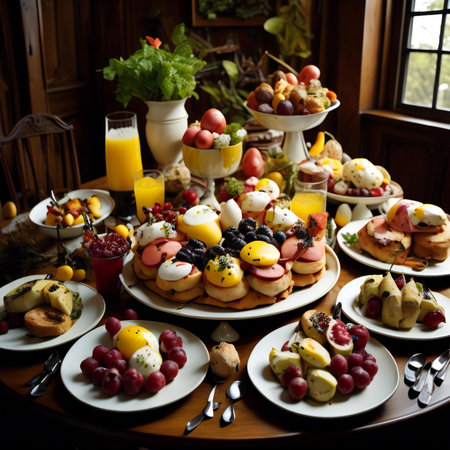 catering buffet for events, food styling and restaurant meal serving. ai generatedの素材