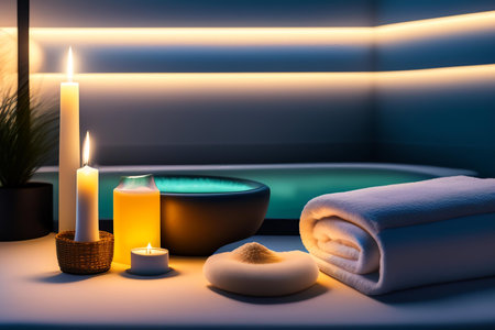 Spa still life with candles and towel. generative aiの素材