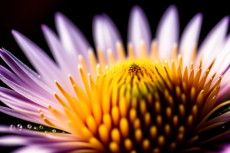 Close up of purple daisy flower with water drops on petals. generative aiの素材