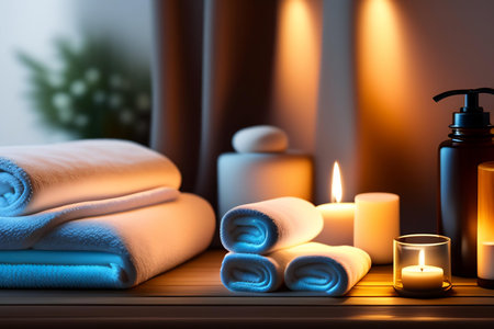 Spa still life with candles and towel. generative aiの素材