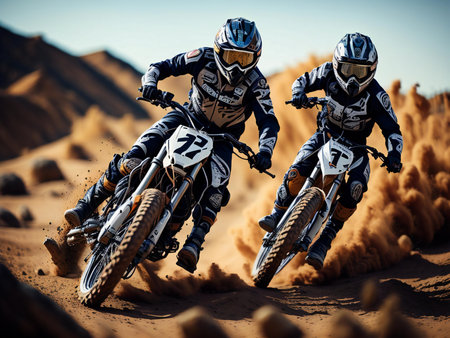 Motocross rider in action on the race track. Extreme sport. generative aiの素材