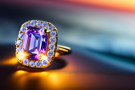 Wedding ring with diamond on a dark background close-up. generative aiの素材