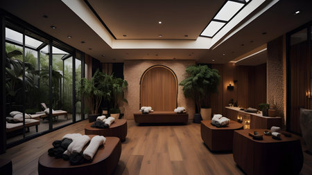 Interior of a modern spa hotel room. 3D rendering.の素材