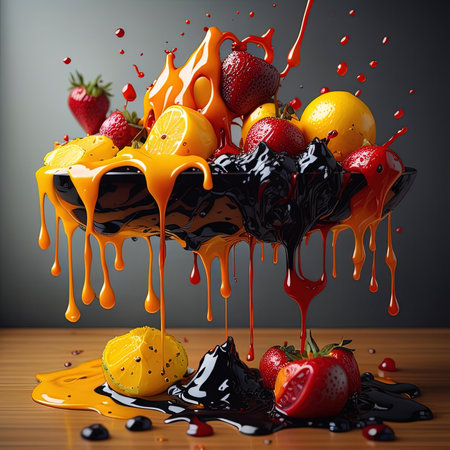 Fruit fondue on a wooden table. 3d rendering.の素材