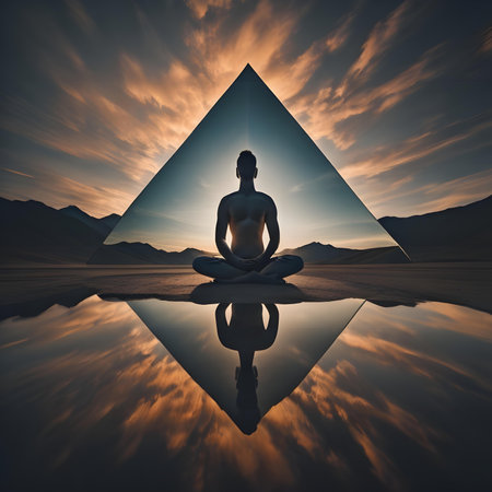 Yoga in the desert with reflection in water. 3d renderの素材