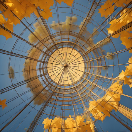 Autumn leaves on the roof of the shopping center. 3d renderの素材