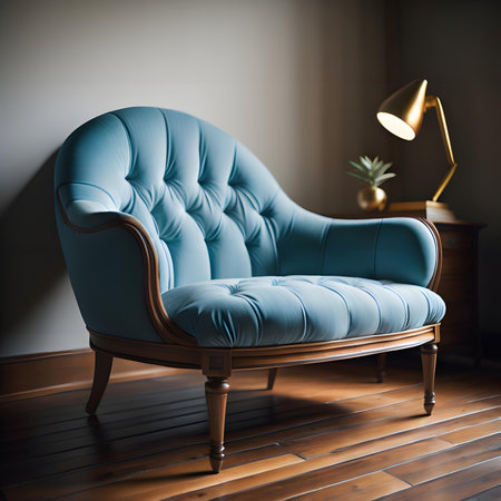 Blue vintage armchair in the living room. 3d rendering.の素材