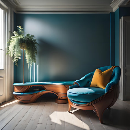 interior of modern living room with blue wall, 3d renderの素材