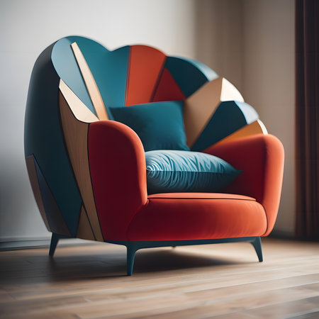 Colorful armchair with pillows on the floor in the roomの素材