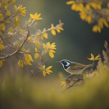 A shot of a sparrow bird perched on a tree branch.の素材