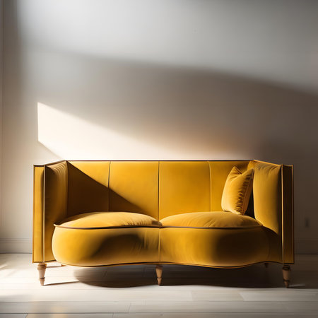 Yellow leather sofa in the interior of the room. 3d renderの素材