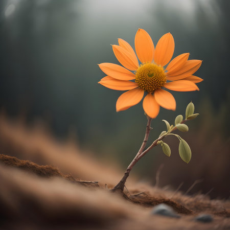 Orange flower in the forest. Beautiful nature background. Toned.の素材