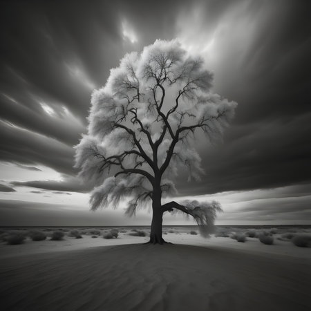 Frozen tree in the desert, 3d rendering. Computer digital drawing.の素材