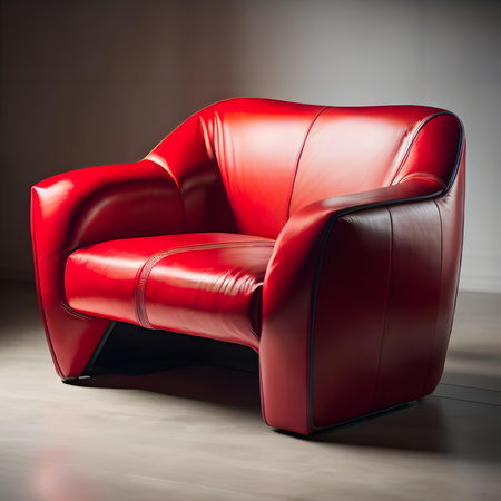 Red leather armchair in the living room. 3d render.の素材