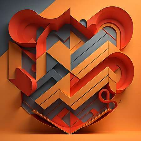 Abstract 3d rendering of geometric shapes in orange and black colors.の素材
