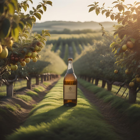 A bottle of cider on a vineyard in Tuscany, Italyの素材