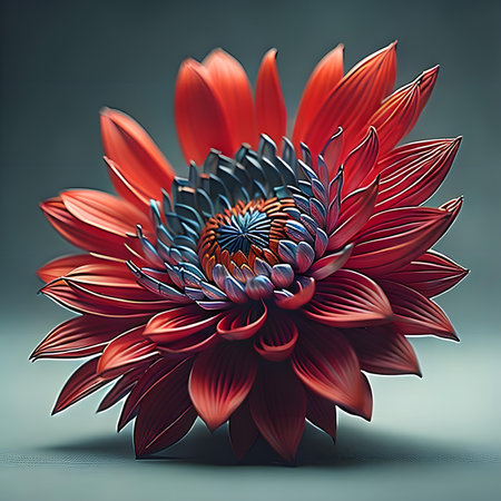 Beautiful red flower on a gray background. 3D illustration.の素材