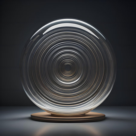 Glass sphere with glowing lines on dark background. 3D rendering.の素材