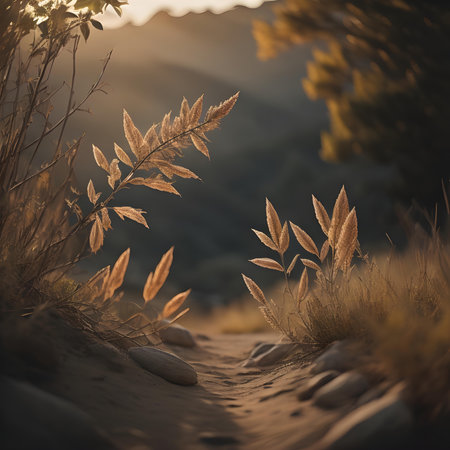 Dry grass in the mountains at sunset. Toned image.の素材