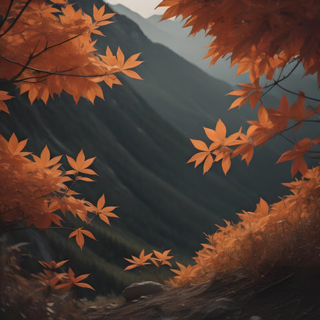 Maple leaves in autumn season. Nature background with copy space.の素材