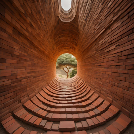 3d render of a tunnel of bricks with trees in the backgroundの素材