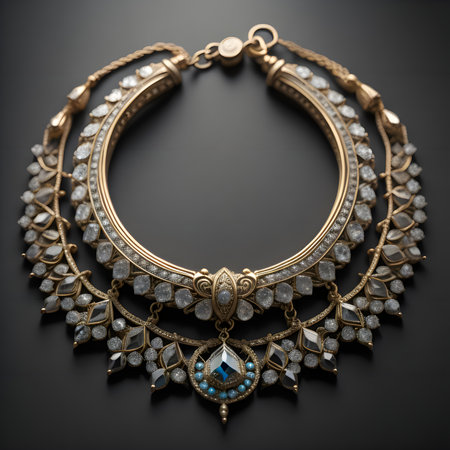 Luxury necklace with precious stones on black background, closeupの素材