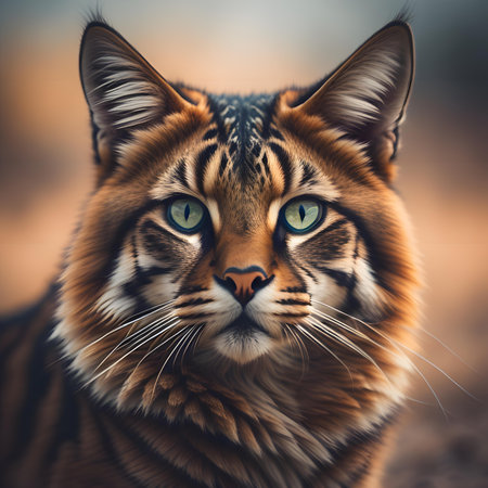 Siberian cat with green eyes. Portrait of a wild cat.の素材