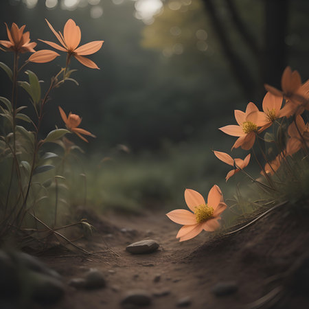 Flower in the forest. Beautiful flowers in the forest at sunrise.の素材