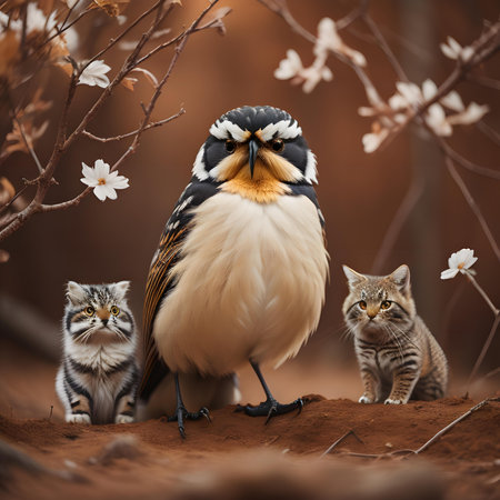 Birds in the wild. Babbler and kittens in natureの素材