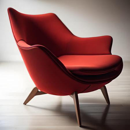 Red armchair in modern interior. 3d render illustration mock upの素材