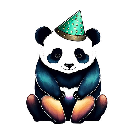 Cute panda with birthday hat. Vector illustration on white background.の素材