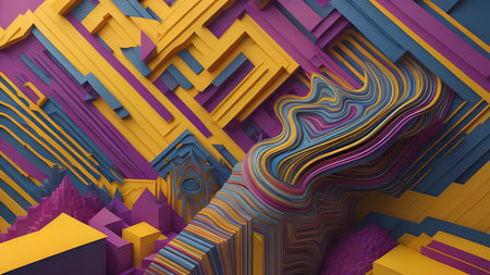 Abstract 3d rendering of chaotic colorful shapes. Futuristic background.の素材