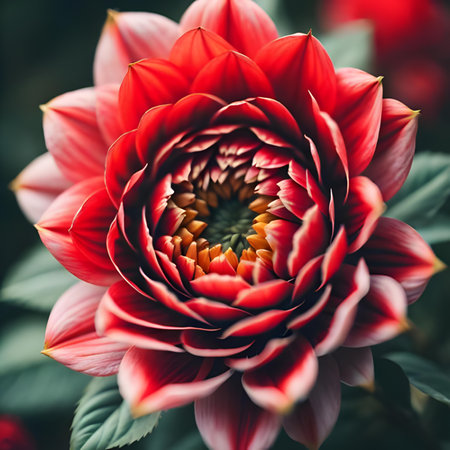Beautiful red dahlia flower in the garden. Floral backgroundの素材