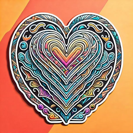 Hand drawn heart with abstract patterns on orange background. Vector illustration.の素材
