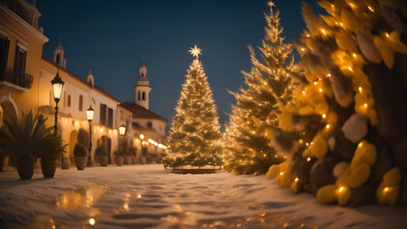 Christmas tree in the streets of the old town of Brasov, Romaniaの素材