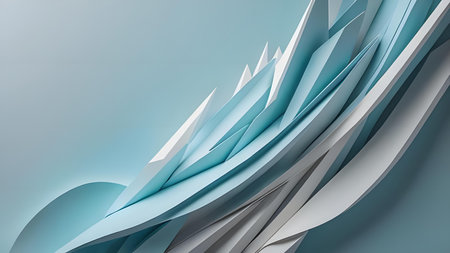 Abstract background with blue and white curved paper layers. 3d render illustrationの素材