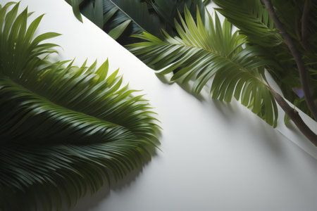 Tropical palm leaves on white background. Minimal style. generative aiの素材