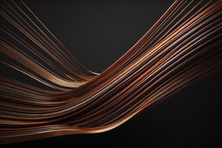 Abstract background with brown wavy lines on dark background. Vector illustration. generative aiの素材