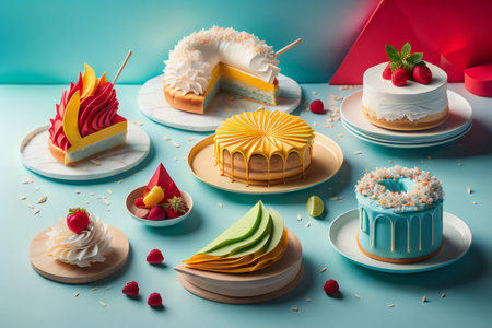 Birthday cakes on a blue background. generative aiの素材