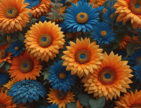 colorful daisies in a flowerbed, closeup of photo. generative aiの素材