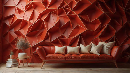 Interior of modern living room with orange wall, generative aiの素材