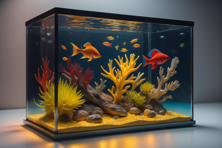 a small aquarium with corals and tropical fish. generative aiの素材