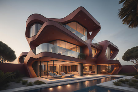 modern cozy house with pool and parking for sale or rent. ai generatedの素材